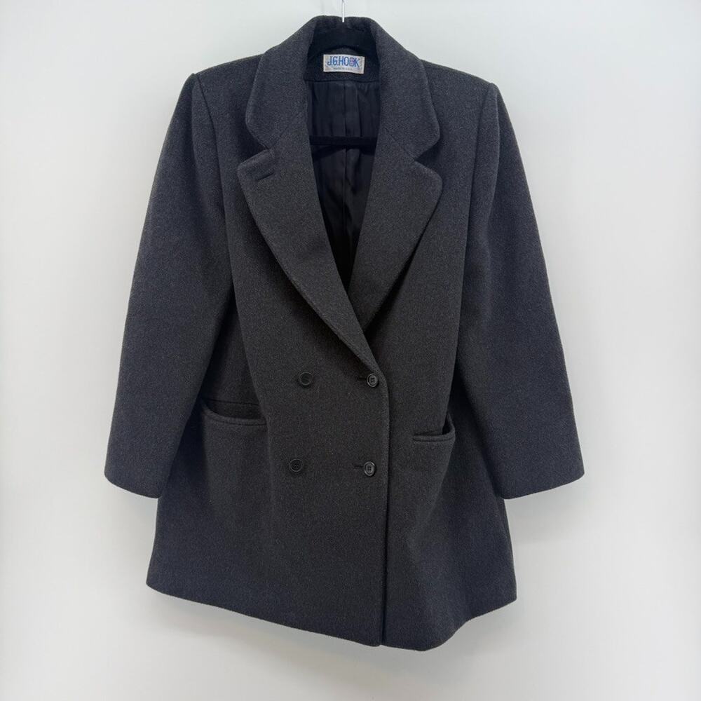 Vintage JG Hook Womens Size L Grey Double Breasted 100% Wool Overcoat USA EUC
